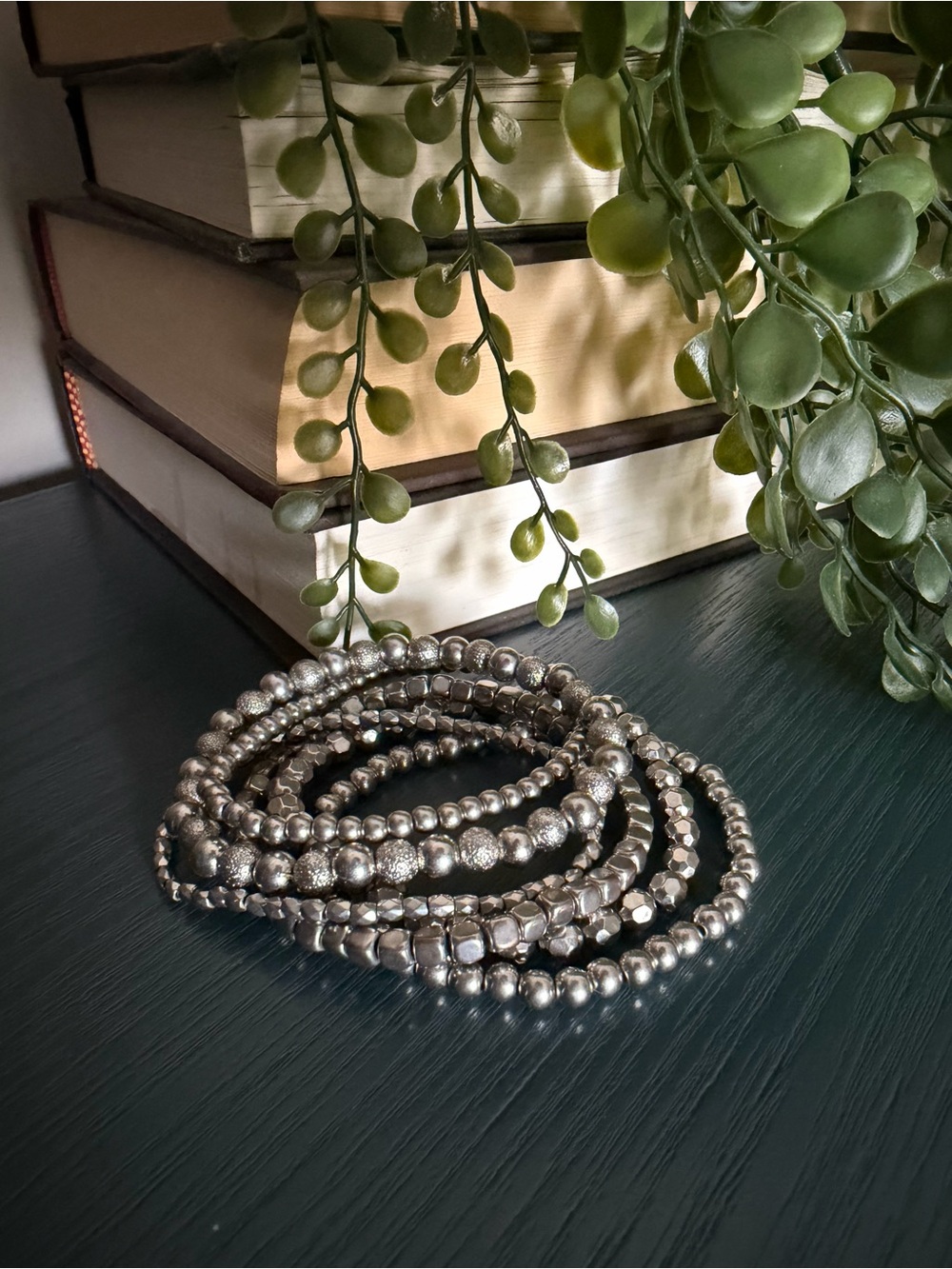 Set of 6 Silver Stretch Beaded Bracelets